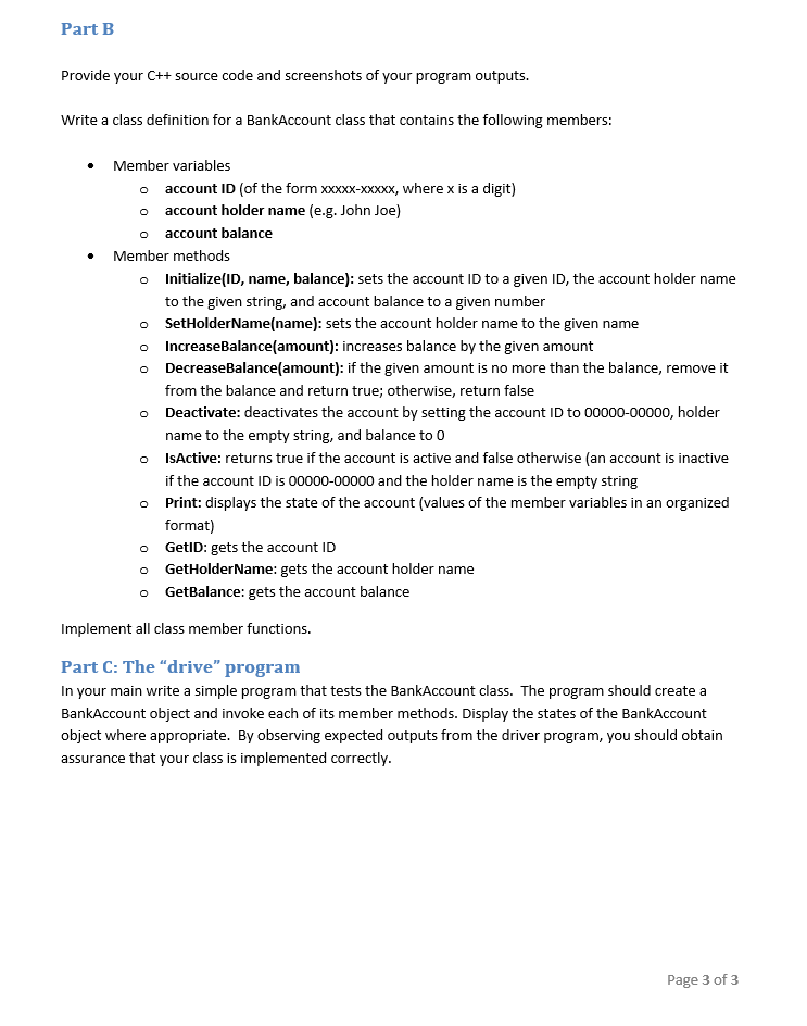 declarations that contain member variables and methods with the appropriate visibility implement
