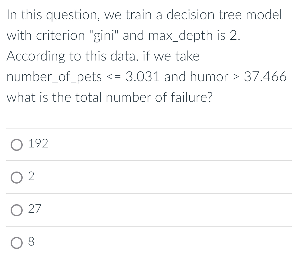  In this question, we train a decision tree model with criterion
