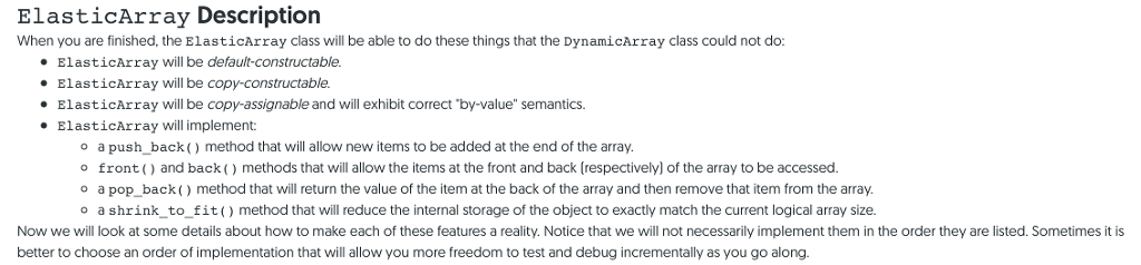 need c++ format; need ELASTICARRAY.h and ELASTICARRAY.cpp and main.cpp; here is start