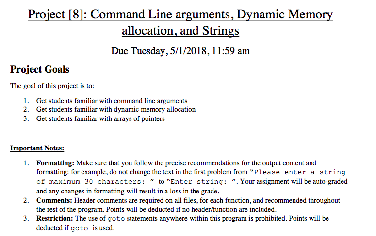 Please help! Must be written in C ! Project [8]: Command Line