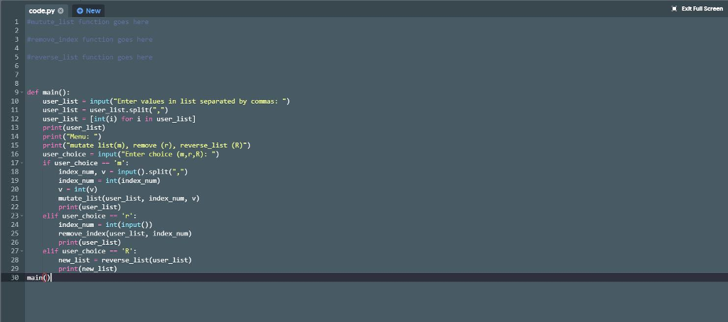 separated by commas from the user and stores them in a list.