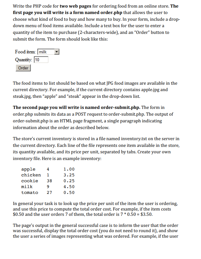 Need PHP help please. Write the PHP code for two web pages