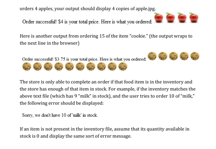 for ordering food from an online store. The first page you will