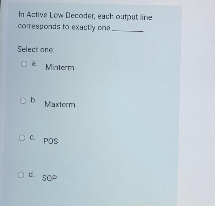 that has many inputs and only 1 output Select one: O a.