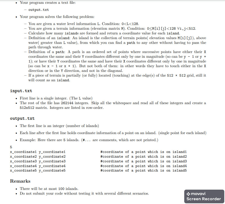 C PROGRAMMING LANGUAGE!!!!!! Your program reads one text file: input.txt Write comments