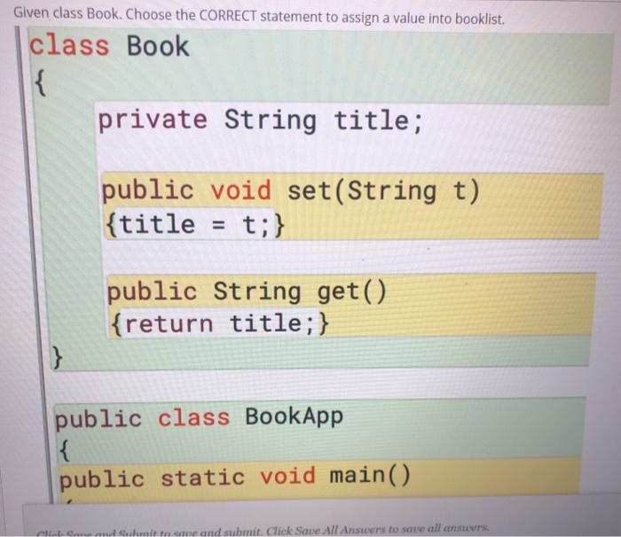  Given class Book. Choose the CORRECT statement to assign a value