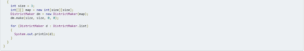 and a size. */ private int[][] map; private int size; /** *