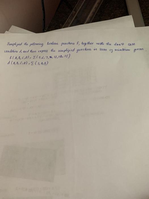 implement the following function F(A,B,c,f) = sum( 8,9,10,11,12,14) using k map Sumplizid