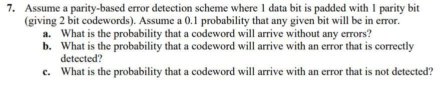 this is a network question 7. Assume a parity-based error detection scheme