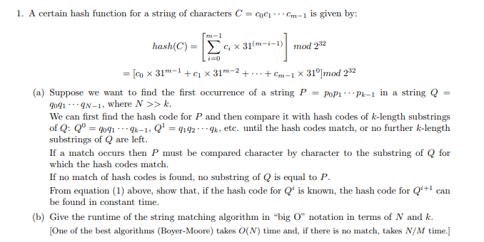 1. A certain hash function for a string of characters C-cm-