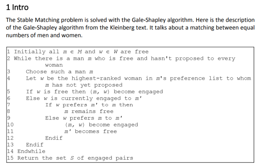 Answer the question basic on the Gale-Shapley algorithm. 1 Intro The