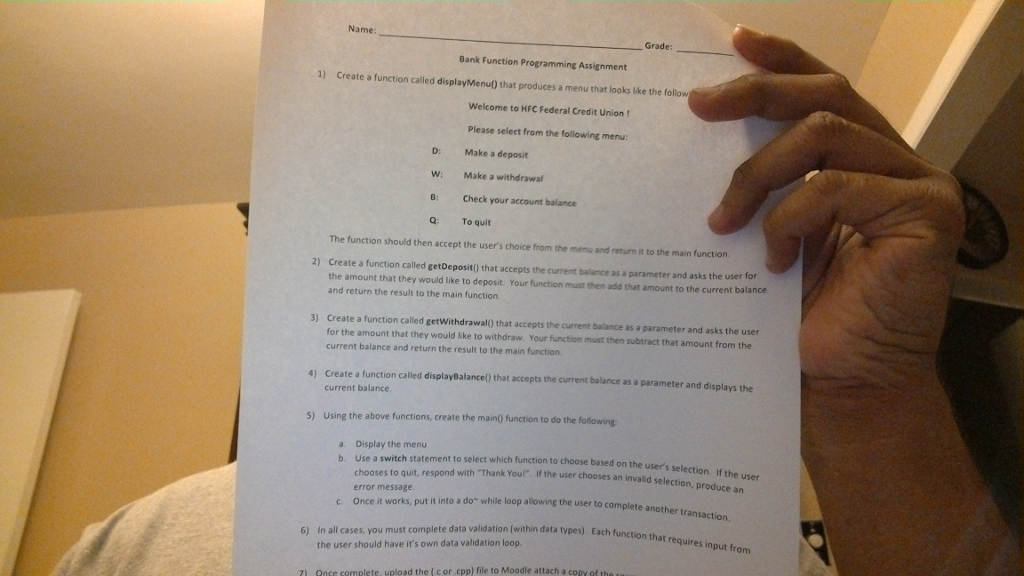 write a c program. its a c programing class. Create a function