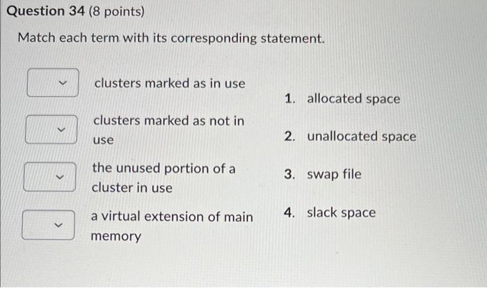  Match each term with its corresponding statement. clusters marked as in