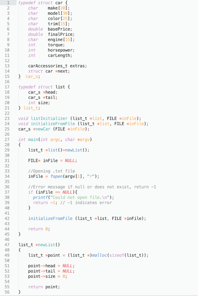 IN C PROGRAMMING LANGUAGE STARTER CODE: FUNCTION DEFINITIONS TO FILL: typedef struct