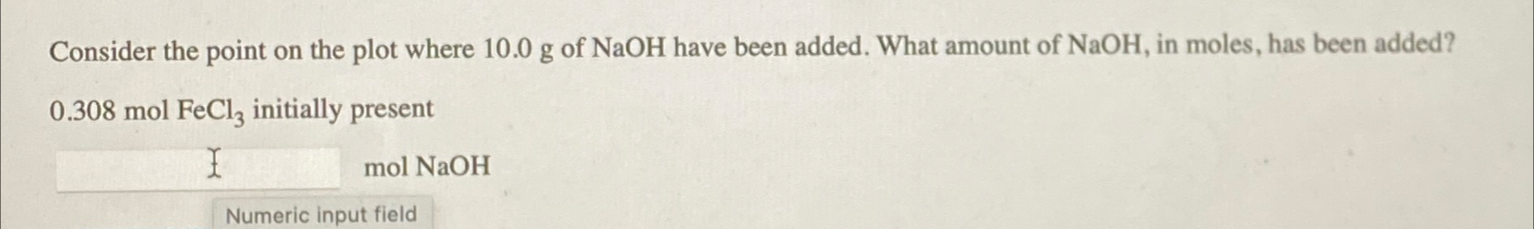  Consider the point on the plot where 10.0g of NaOH have