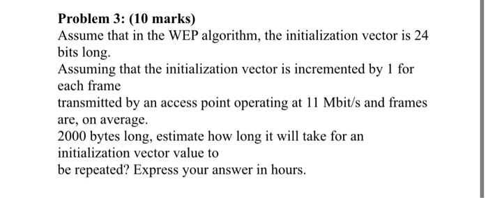  Problem 3: (10 marks) Assume that in the WEP algorithm, the