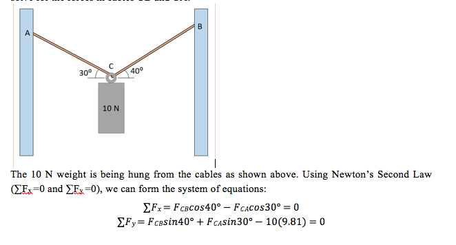  Using MATLAB code, solve for the tension in cables CB and