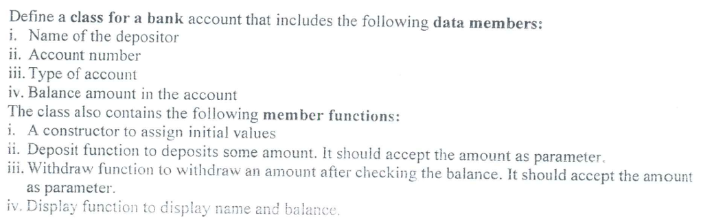  The program should be in C++ Define a class for a