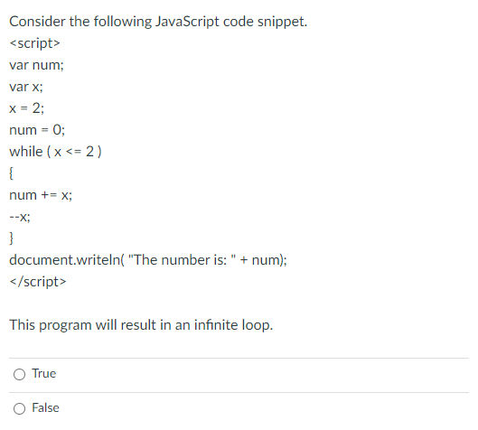 1; var y = 0; var result; X++; if (x > y)