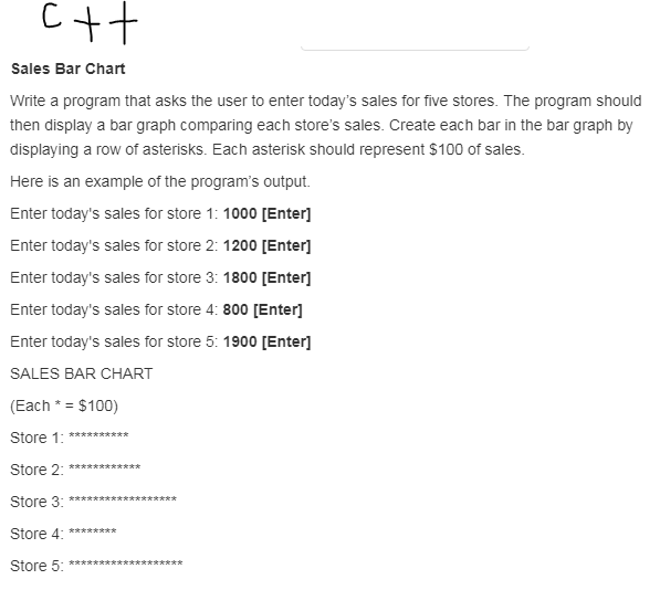  Sales Bar Chart Write a program that asks the user to