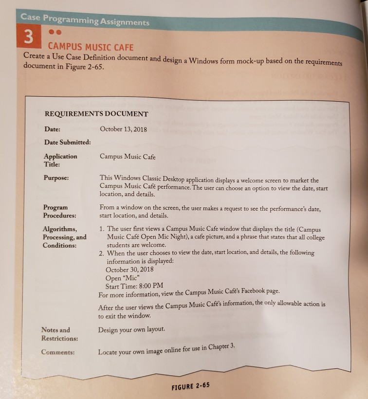  Case Programming Assignments 3 Create a Use Case Definition document and