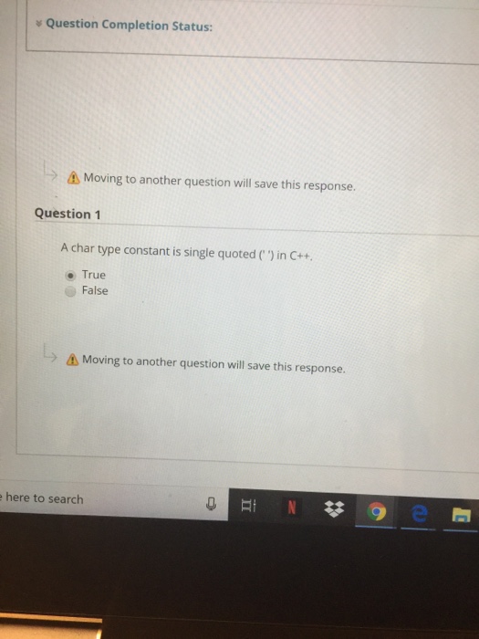  Question Completion Status: -> Moving to another question will save this