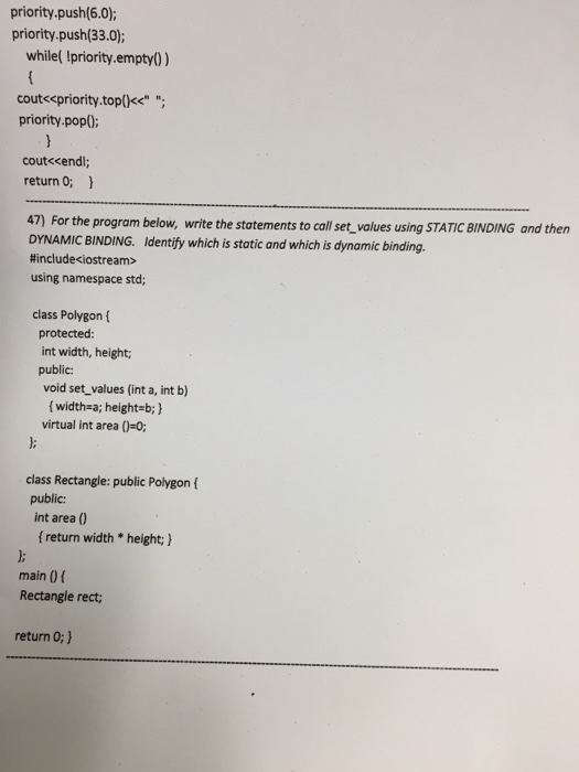 For the program below, write the statements to call set_values using