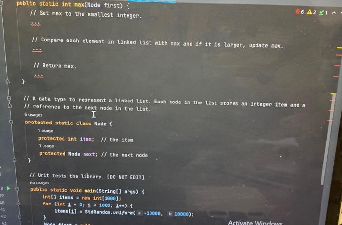 first node in a linked list of integer-valued items and return the