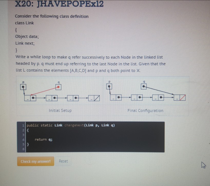 create a linked list headed by p and containing 4 nodes with
