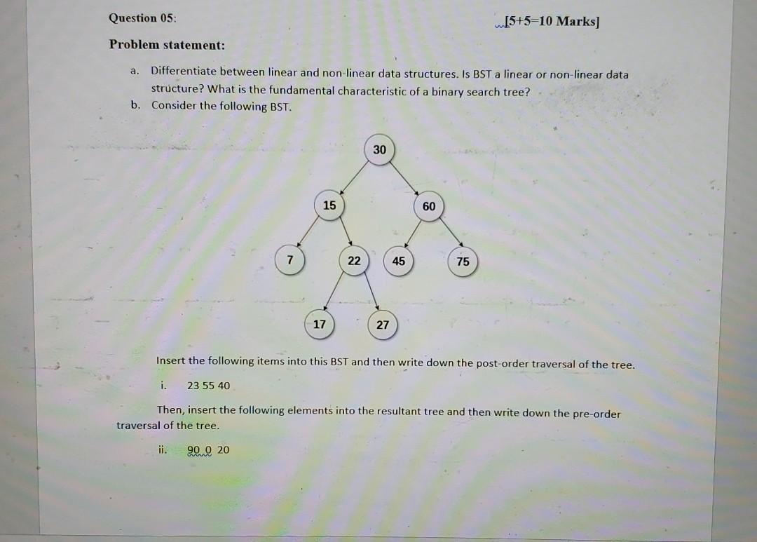  Need in 1h. Question 05 [5+5=10 Marks] Problem statement: a. Differentiate