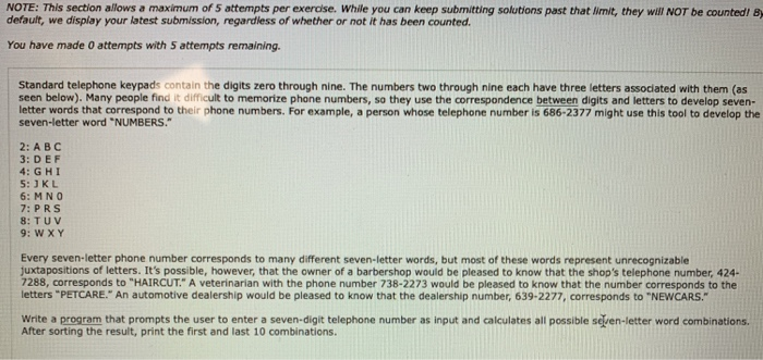  Java NOTE: This section allows a maximum of S attempts per