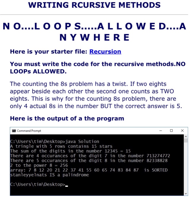  I need help writing recursive code for the information below. The