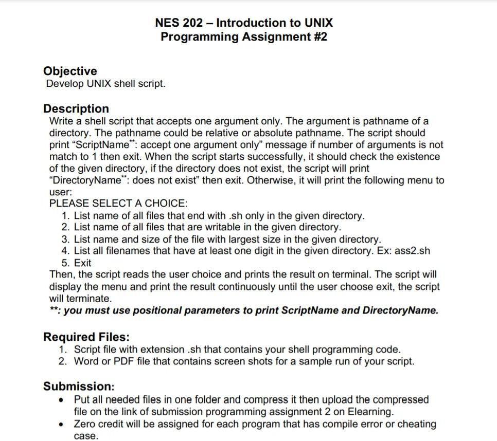 NES 202 - Introduction to UNIX Programming Assignment #2 Objective Develop