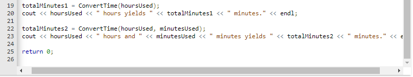 Define the second Convert Time() function to take two integer parameters, hours
