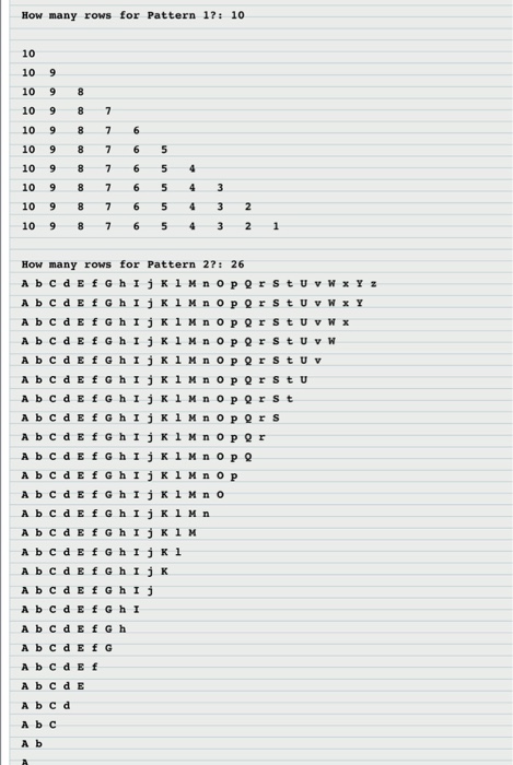 for an integer and then prints the following patterns based on that