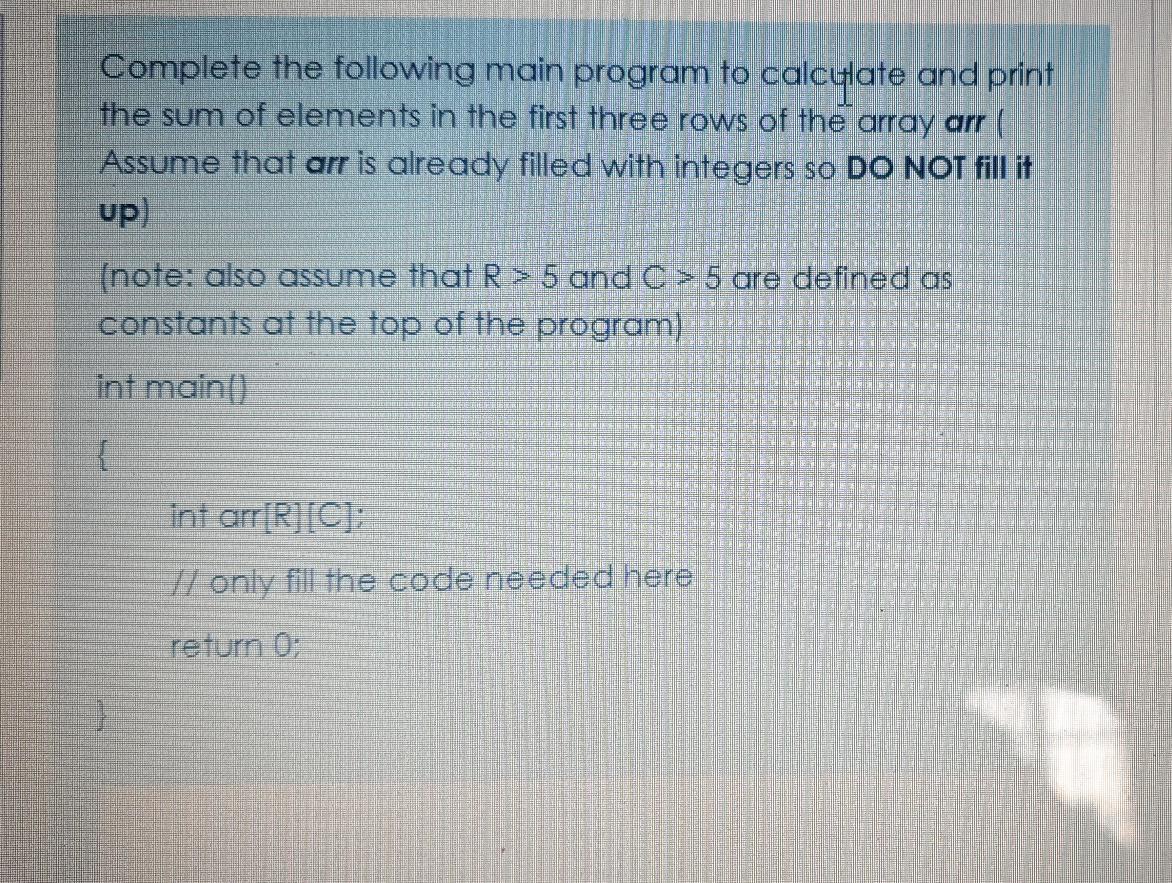 I need it quickly please Complete the following main program to calculate