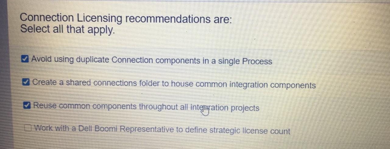  Connection Licensing recommendations are: Select all that apply. Avoid using duplicate