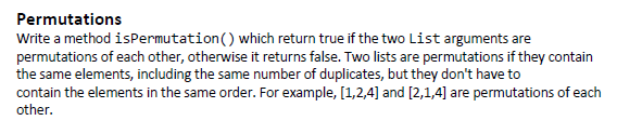 Please help me to solve this in java by using ArrayList Permutations