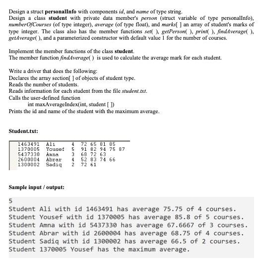 C++ Design a struct personalInfo with components id, and name of type