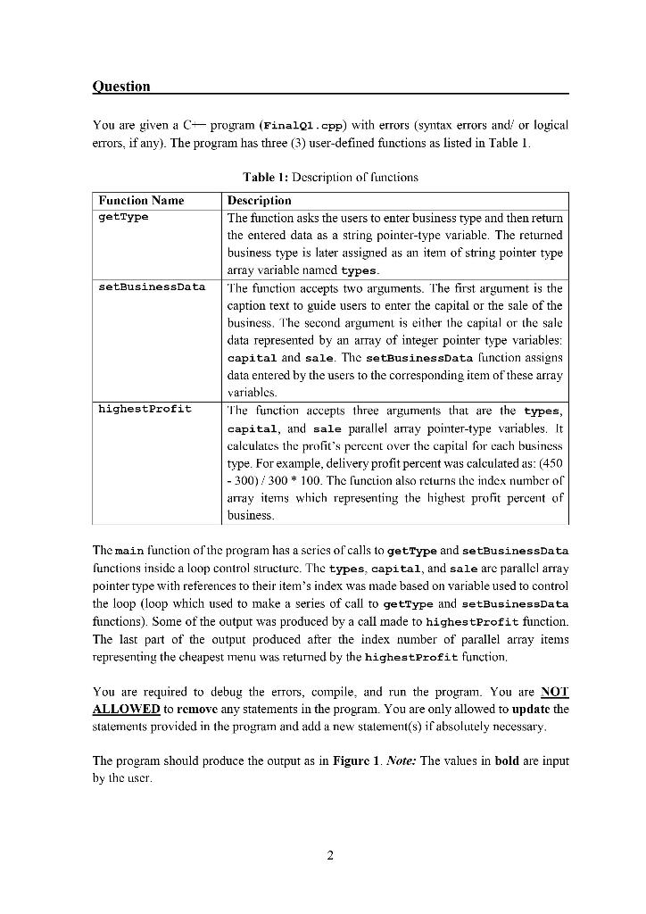 using c++ please //FinalQ1.cpp// #include #include #define SIZE 3 using namespace std;