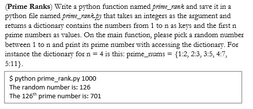  Prime Ranks) Write a python function named prime_rank and save it