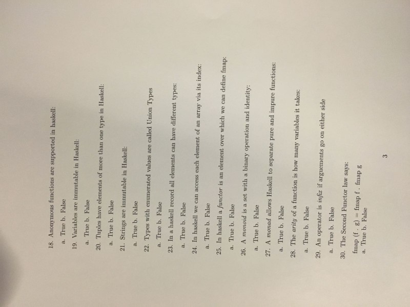 Haskell language please answer this asap true and false questions from