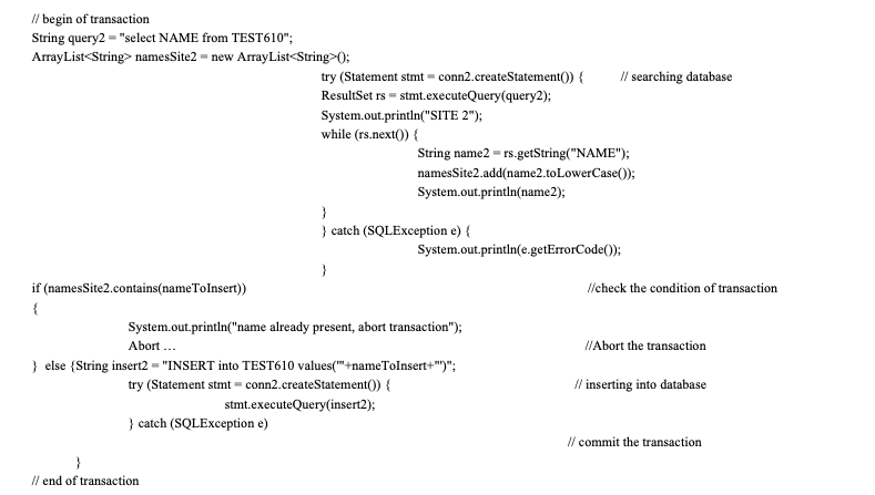 Implement the following scenarios using JAVA and SQL by using code from