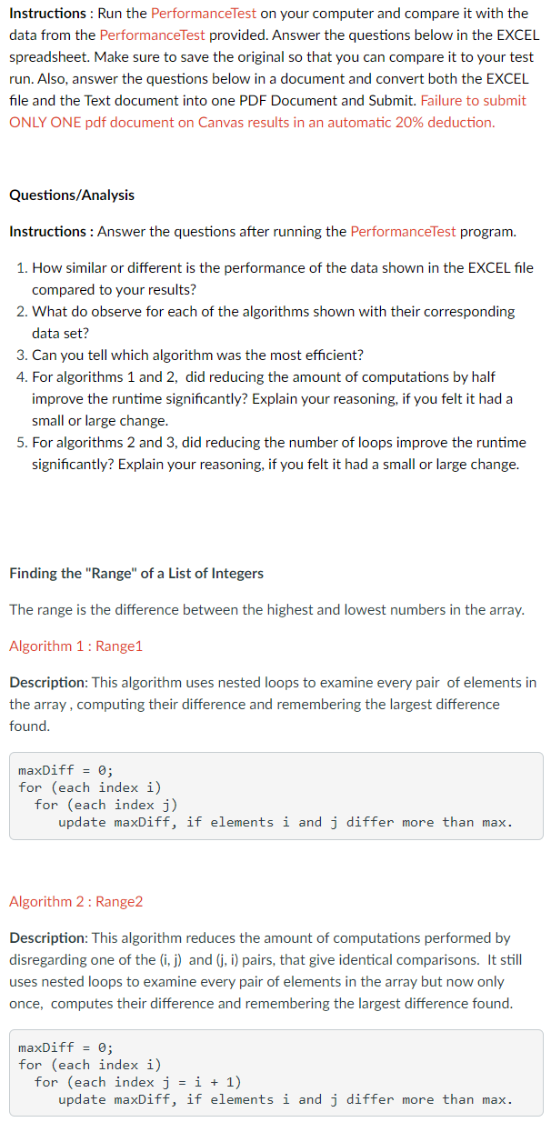 JAVA Instructions : Run the PerformanceTest on your computer and compare it