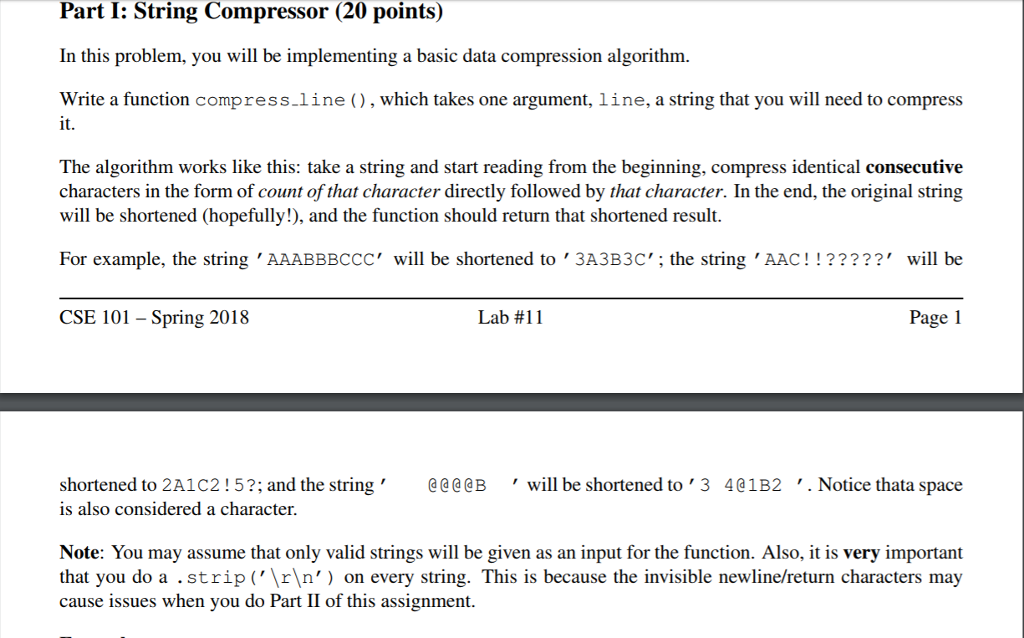 Part II: File Compressor (20 points) PLS DO IT IN PYTHON AND