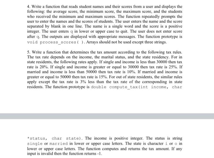 write in c 4. Write a function that reads student names and