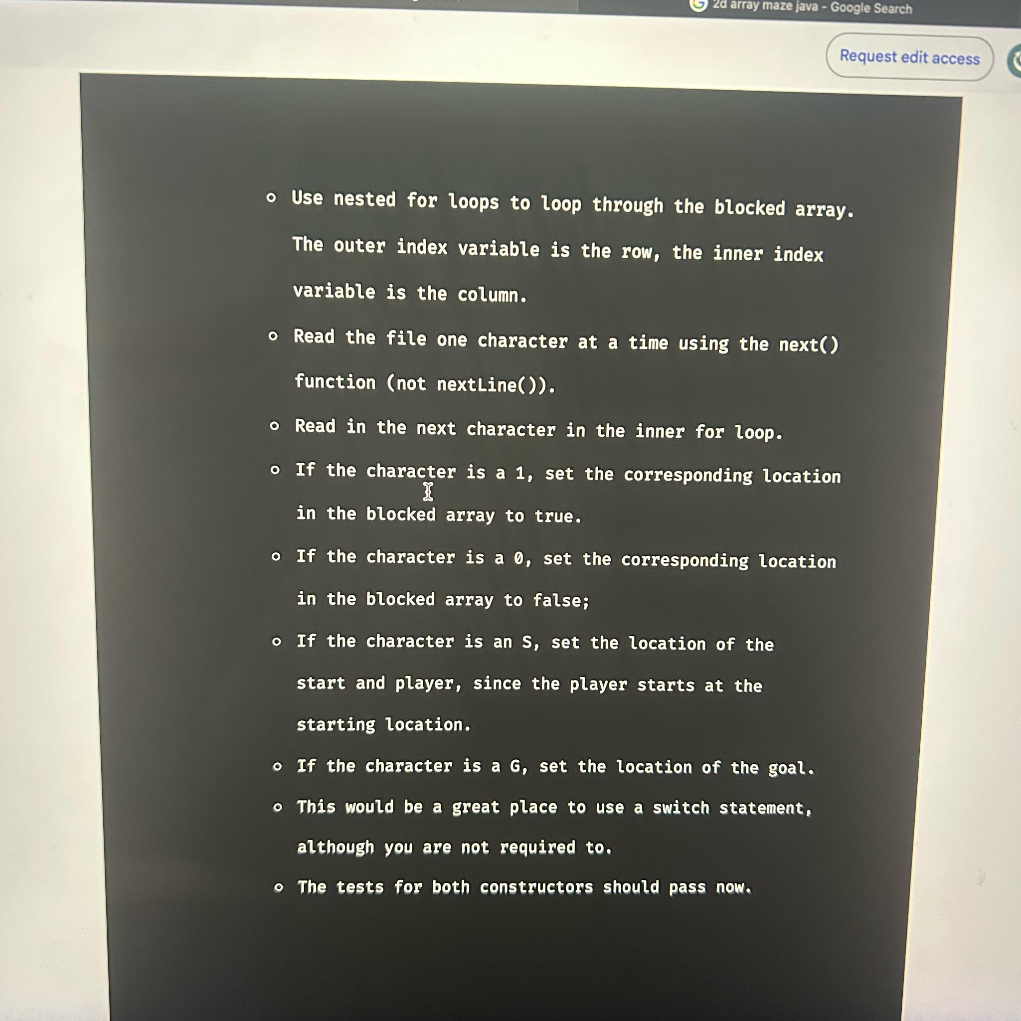  Use nested for loops to loop through the blocked array. The