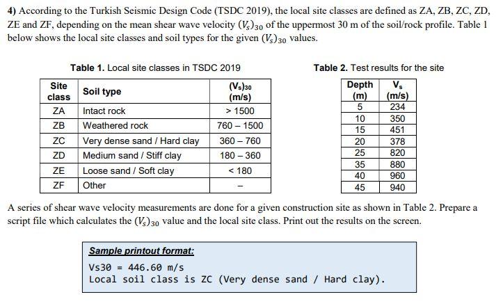  With Python 4) According to the Turkish Seismic Design Code (TSDC