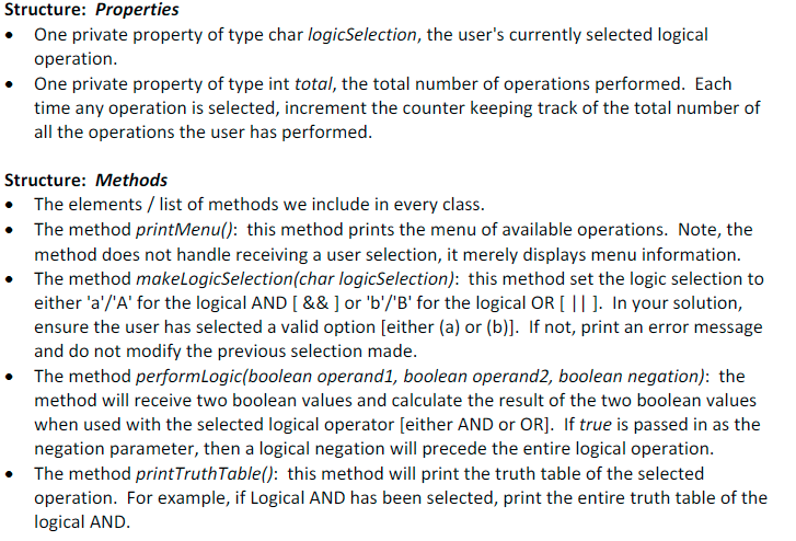 Code this in java, please. Structure: Properties One private property of type