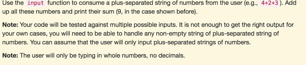  Use the input function to consume a plus-separated string of numbers